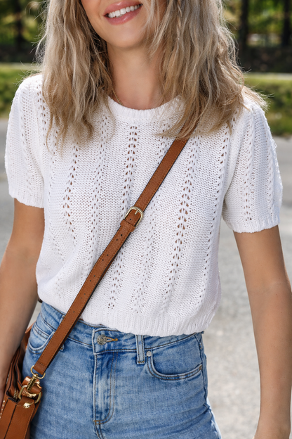 Threaded Pear Lavender Puff Sleeve Crewneck Sweater