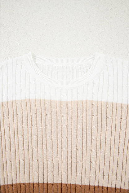 Threaded Pear Madison Colorblock Cable Knit Sweater