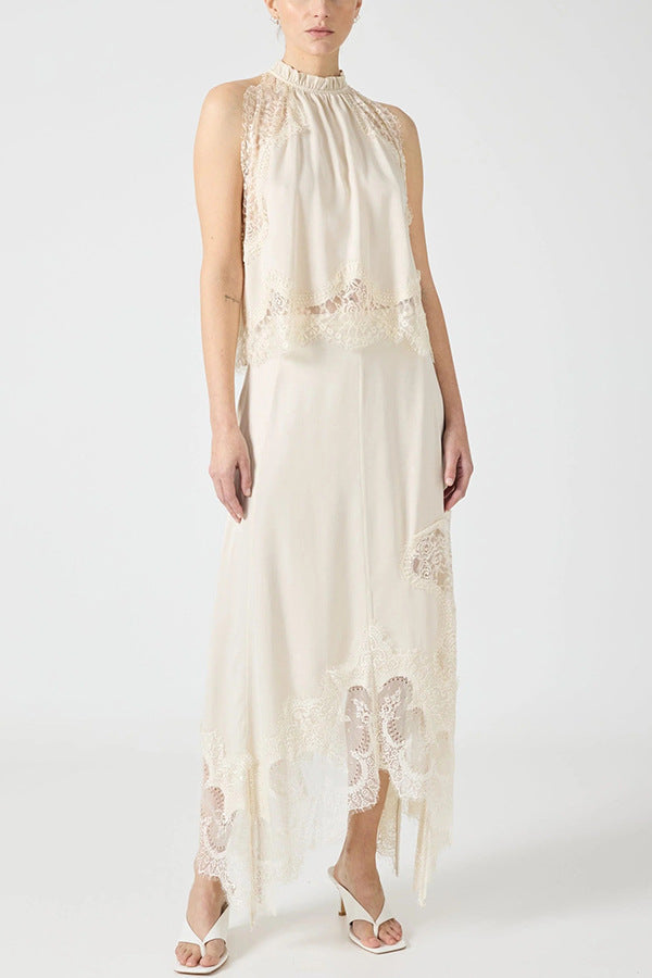 V-Neck Waist Trimming Ruffles Elegant Dress