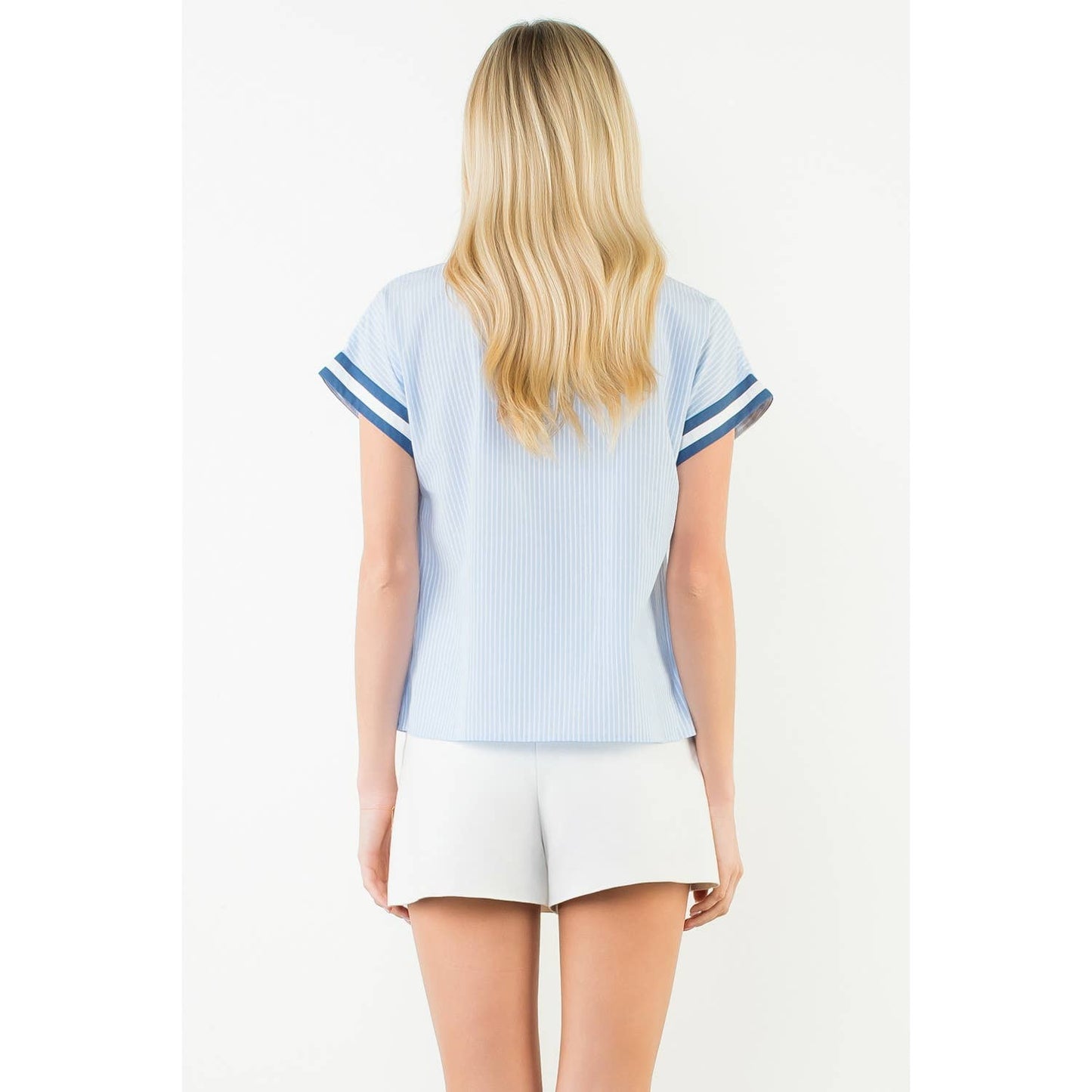Ally-Short Sleeve Striped Half Zipper Top