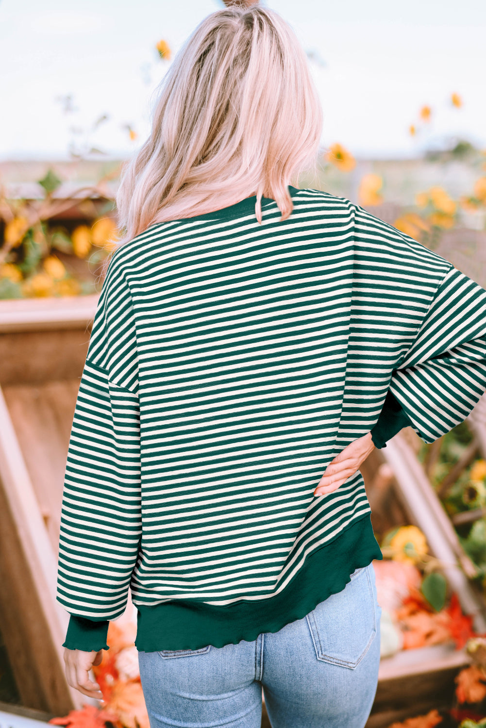 Threaded Pear Angie Stripe Loose Drop Shoulder Long Sleeve Top