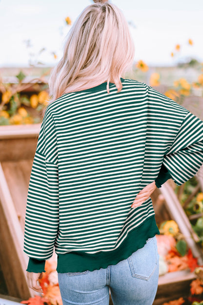 Threaded Pear Angie Stripe Loose Drop Shoulder Long Sleeve Top