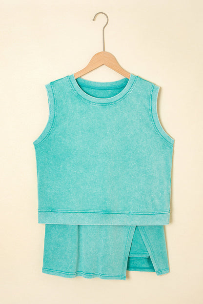 Threaded Pear Aria 2 Pieces Mineral Wash Cotton Tank Top Lined Split Skirt Set