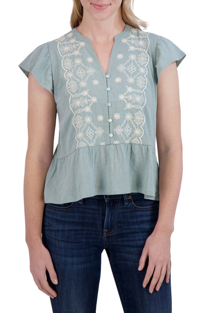 Lucky Brand Women's Ott Flutter Sleeve Top - Sage