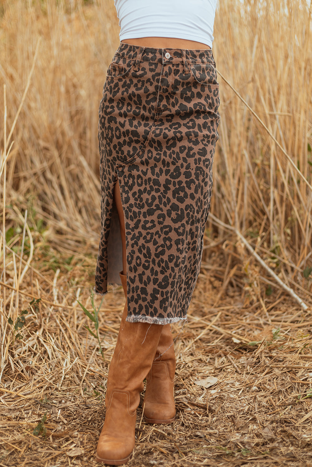 Threaded Pear Jadecara Frayed Midi Skirt