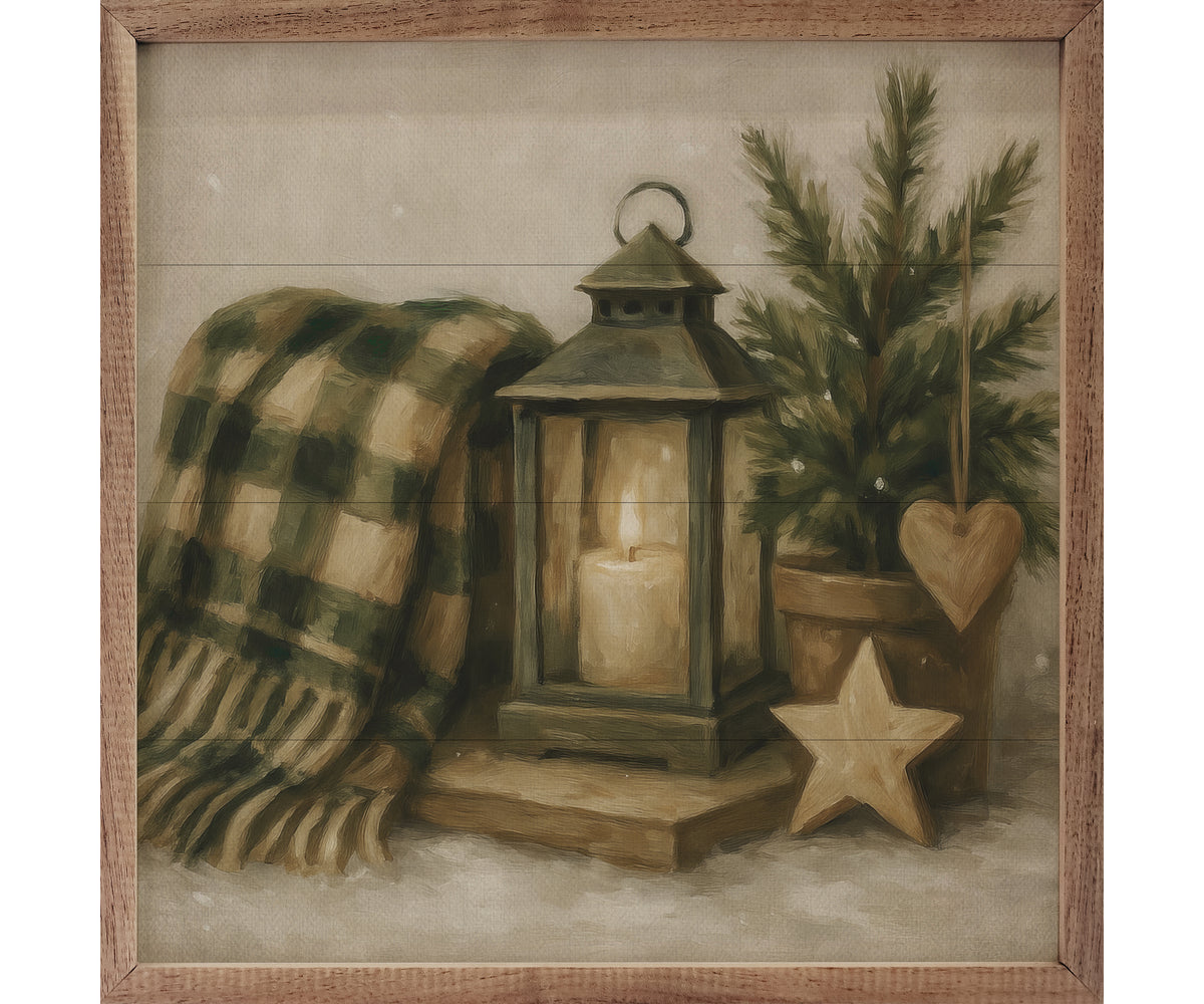 Kendrick Home Holiday Plaid Lantern