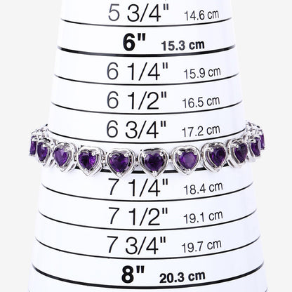 9.03 Ct Heart Purple Amethyst Prong Sterling Silver Tennis Bracelet