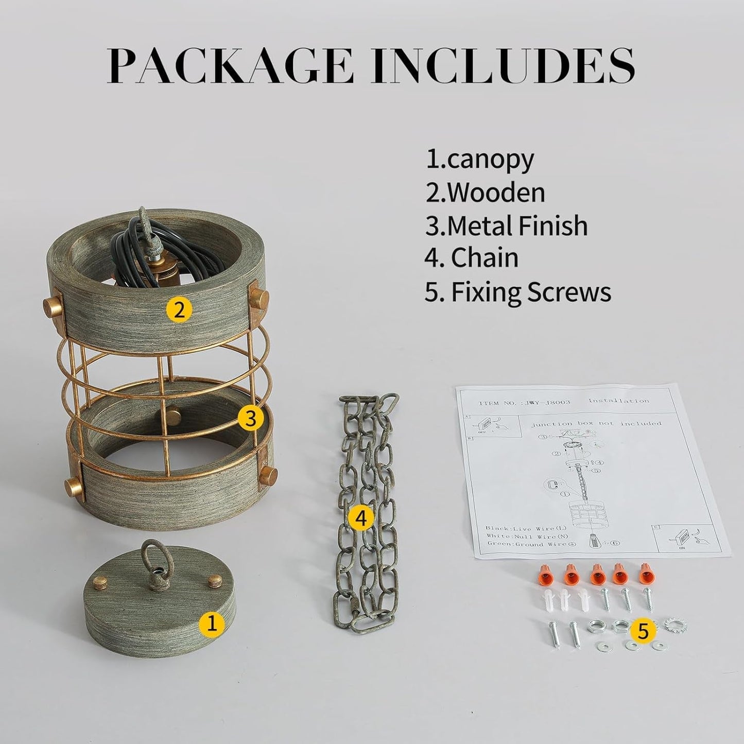 Farmhouse Pendant Light, Adjustable Metal and Wood Chandelier Light Fixture, Rustic Pendant Lighting for Kitchen Island, Bedroom, Dining Room and Entryway, Blue Gray