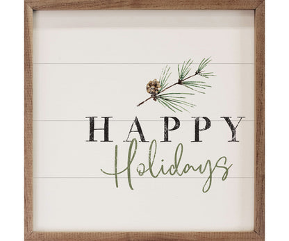 Kendrick Home Happy Holidays Pine Branch White