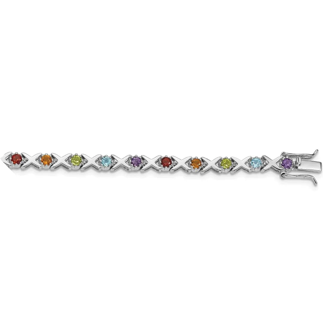 Natural Multi Stone Bracelet Sterling Silver