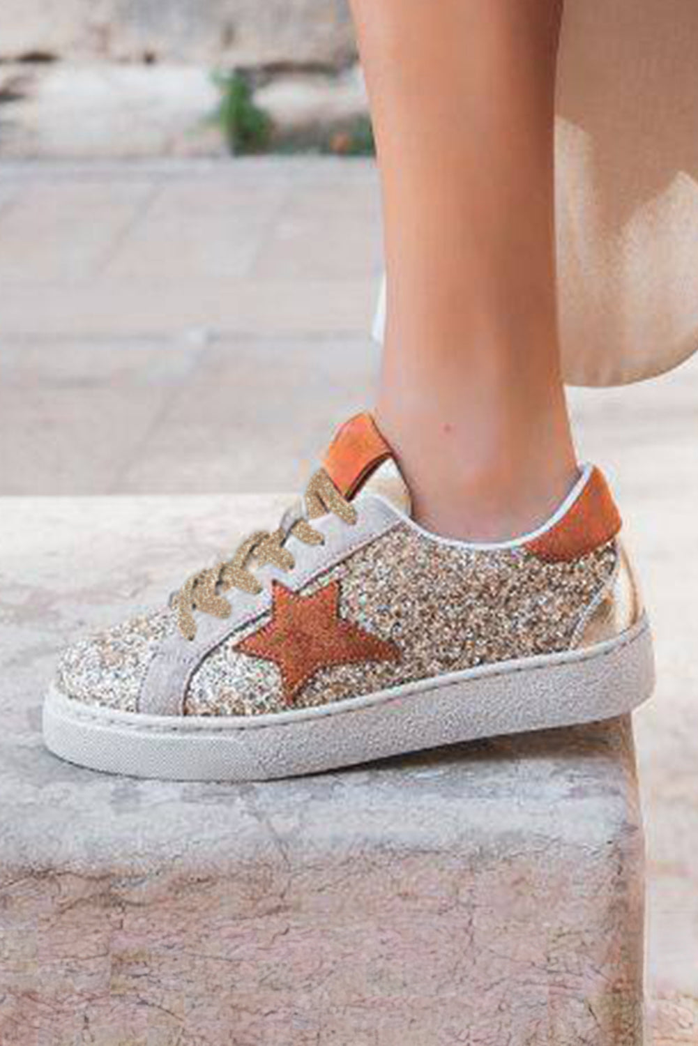 Threaded Pear Armani Sequined Lace Up Sneakers