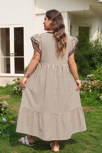 Threaded Pear Nadia Flutter Sleeve Maxi Plus Dress