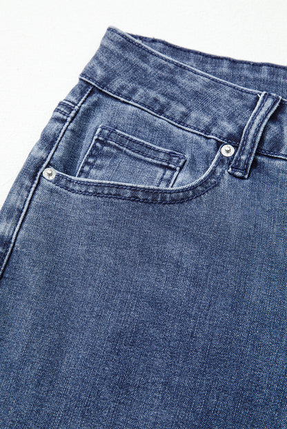 Dirty blue Button Zip High Waist Flared Hem Jeans