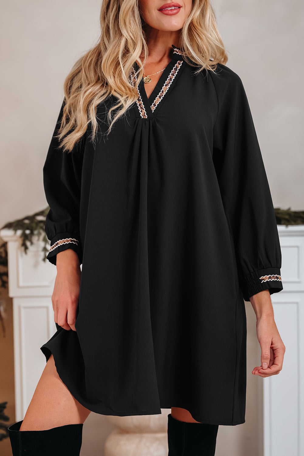 Threaded Pear Quincy Sleeve Shift Mini Dress