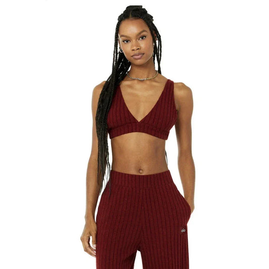 Alo Yoga Ribbed Take Sports M Neck Performance Women's Sports Bra — Cranberry