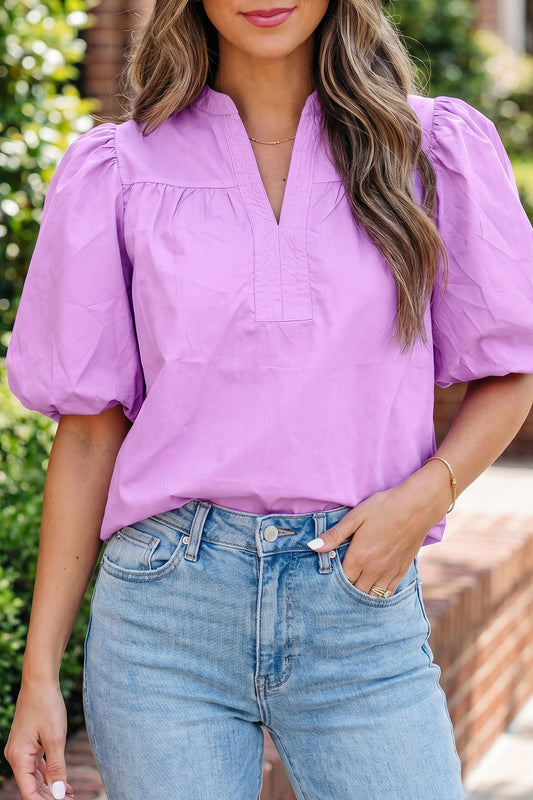 Threaded Pear Reese Puffy Half Sleeve Blouse