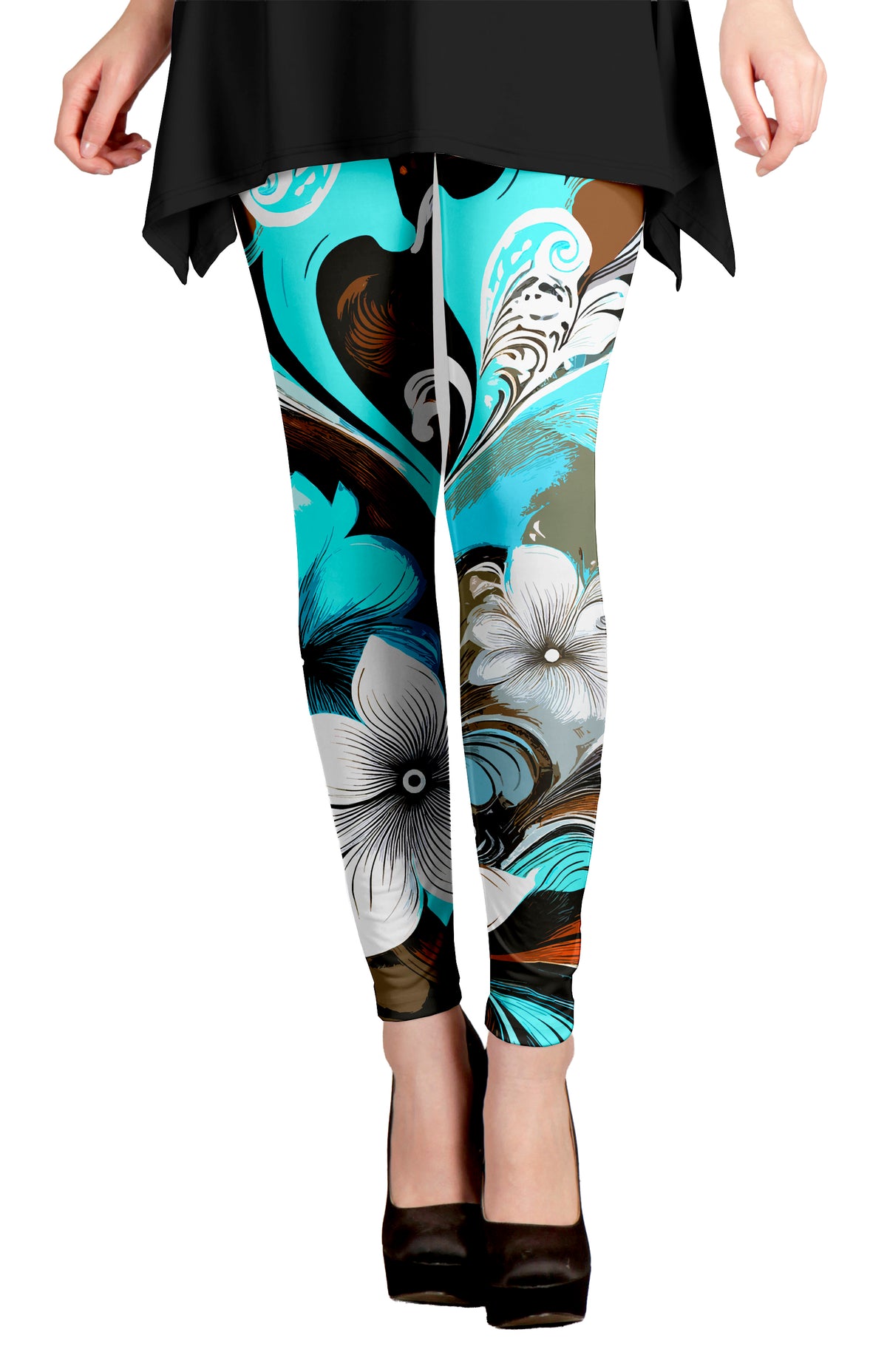 Black Blue Floral Print-