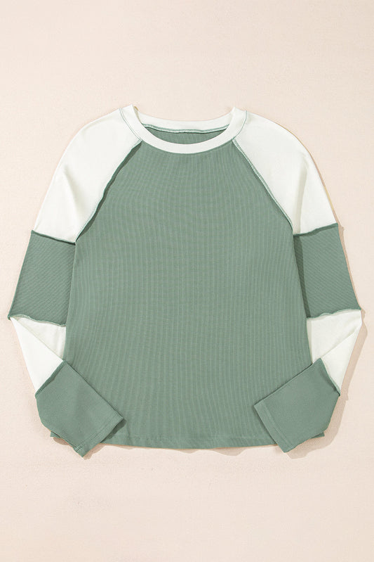 Threaded Pear Faye Colorblock Patchwork Raglan Long Sleeve Top