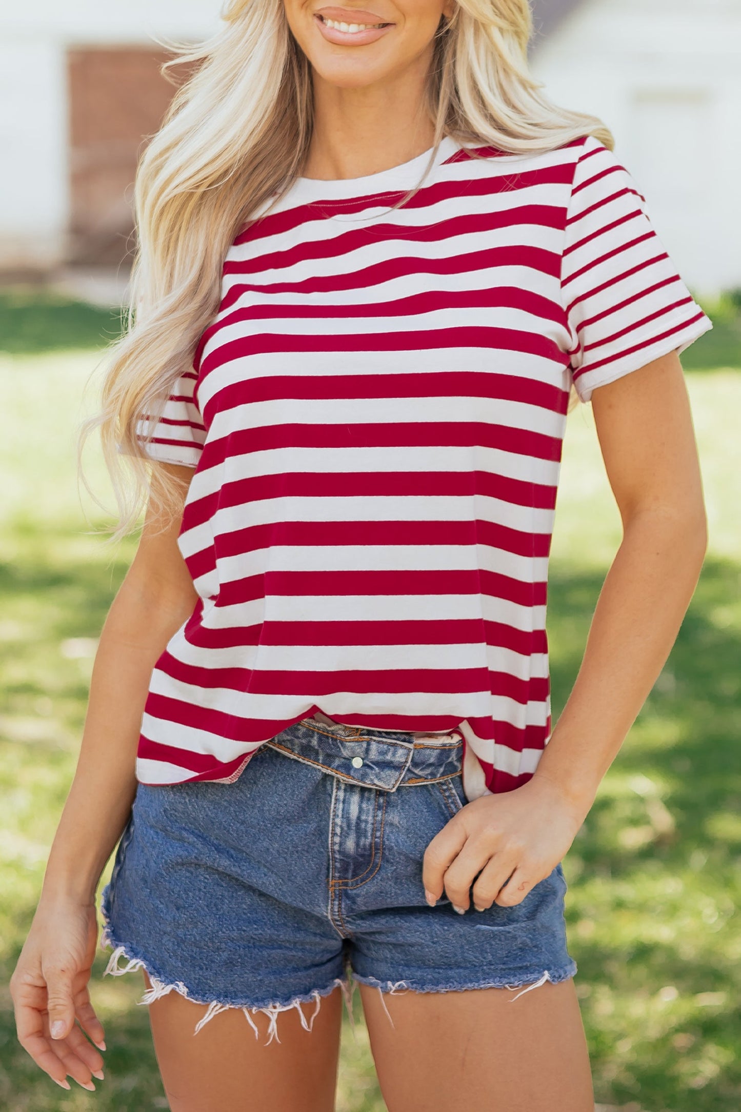 Threaded Pear June Stripe Patchwork T Shirt