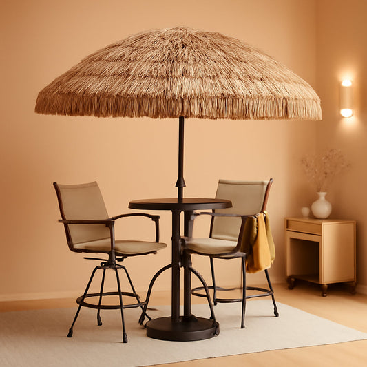 7.5Ft Hula Thatched Tiki Patio Beach Umbrella Hawaiian Style 10 Ribs UPF 50+ with Tilt Carry Bag for Outdoor Tiki Bar, Tropical Palapa, Patio Garden Beach Pool Backyard Natural Color