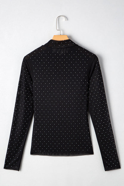 Threaded Pear Anastasia Rhinestone Embellished Mesh Long Sleeve Top