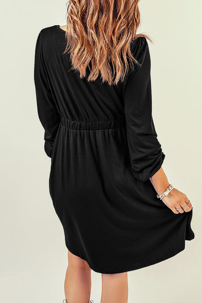 Threaded Pear Julianna Button Up High Waist Long Sleeve Dress