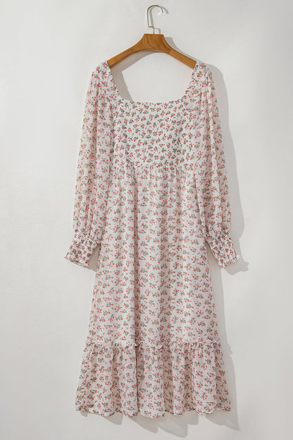 Threaded Pear Delaney Ruffled Hem Square Neck Midi Dress