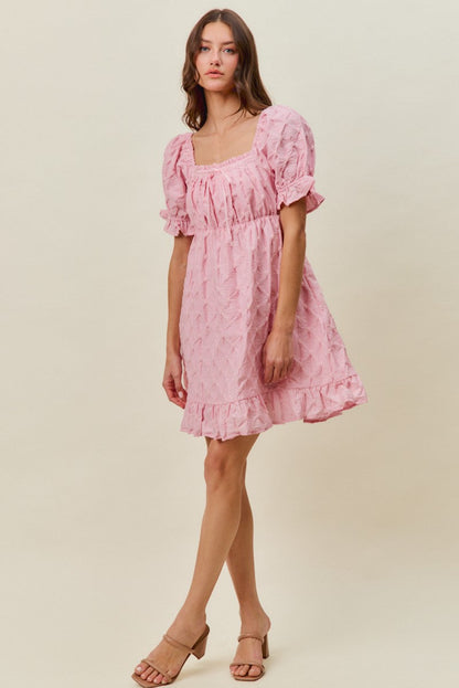 SO ME Texture Woven Ruching On Bust Mini Dress in Pink