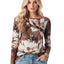 Brown White Floral Print