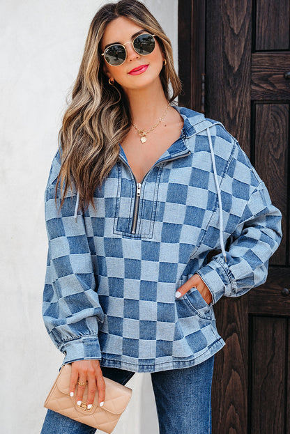 Threaded Pear Taracella Checkerboard Zipped Kangaroo Hoodie