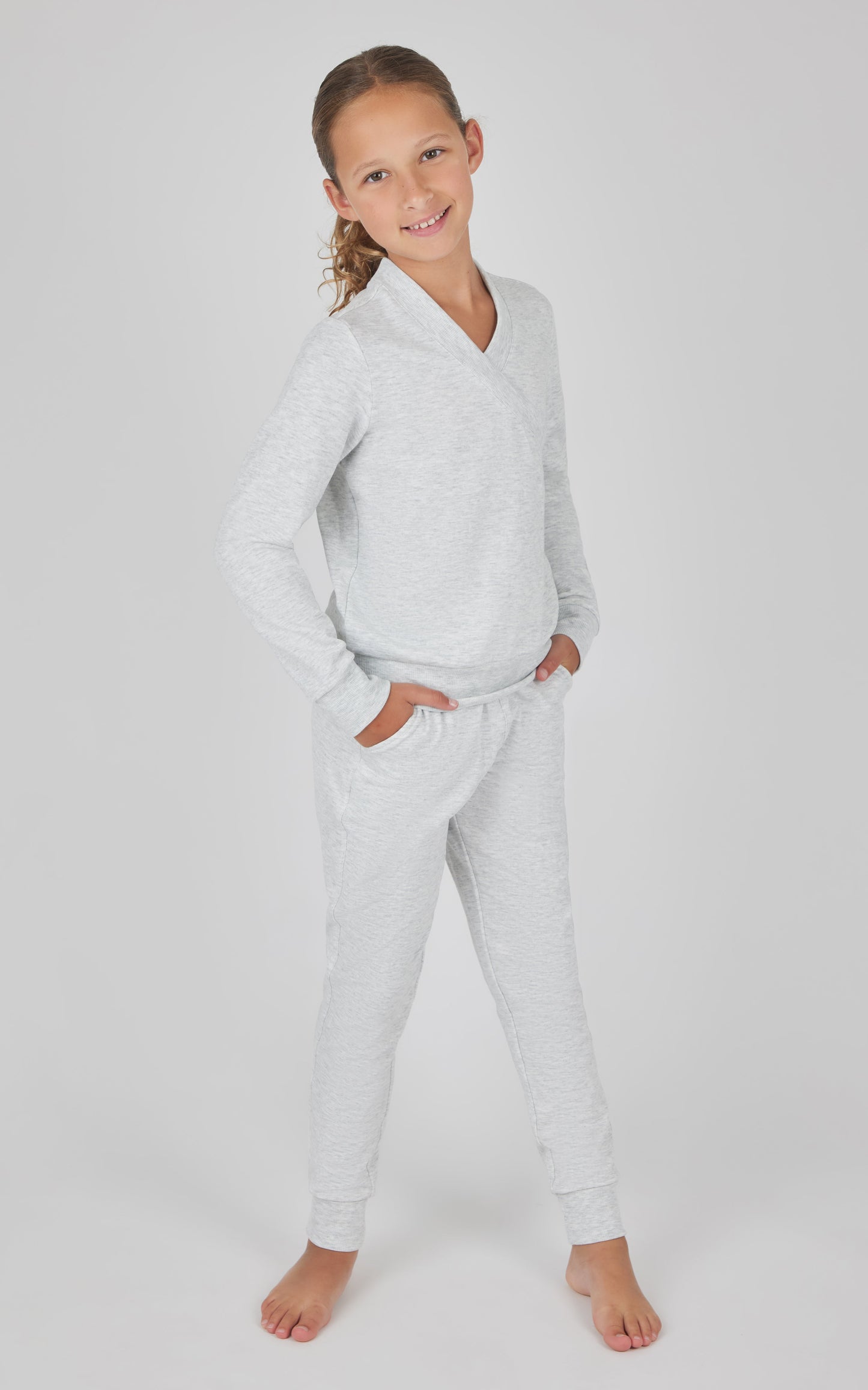 Girls 2 PC Terry Crossover Long Sleeve Top + Brushed Jogger Set