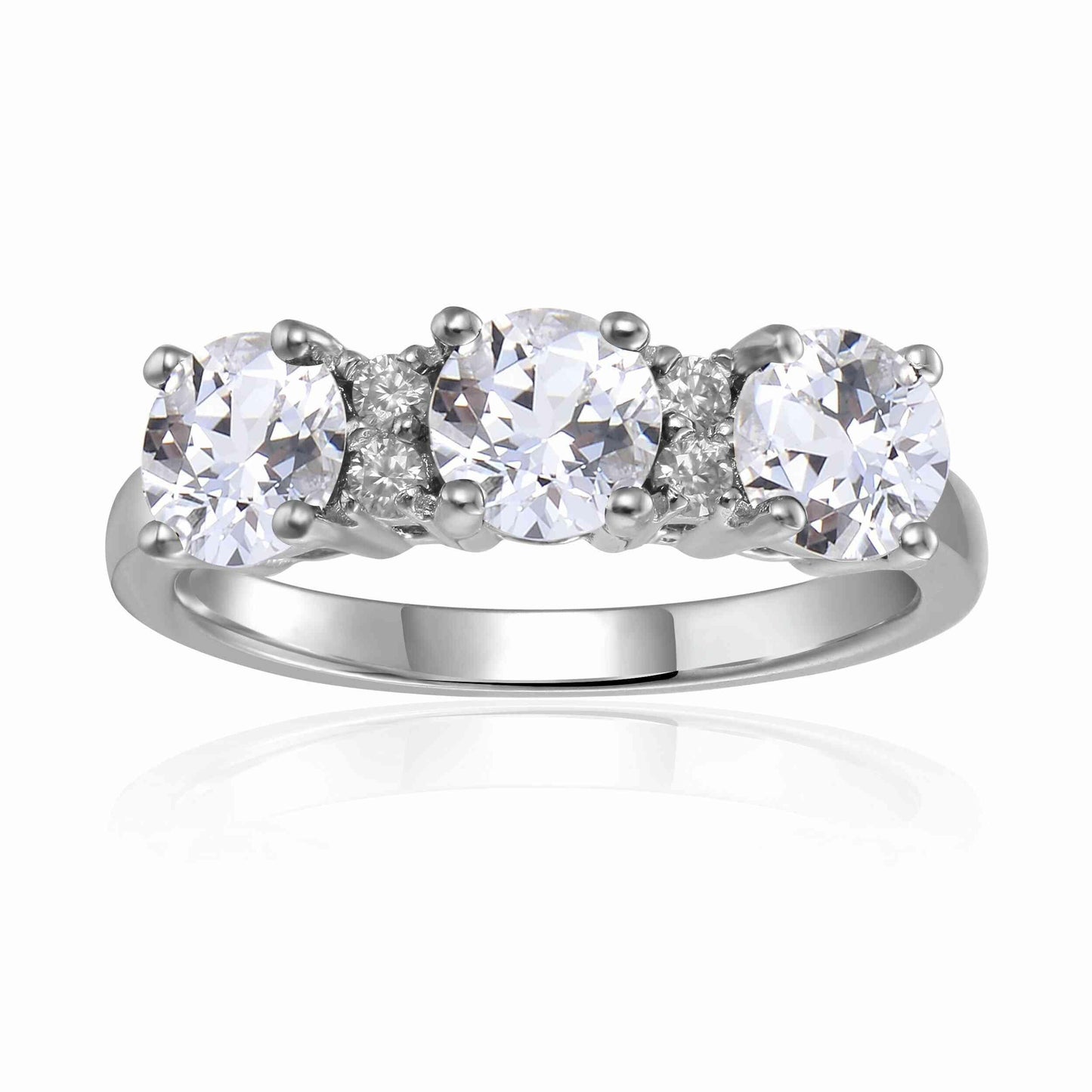 Round White Topaz Prong Sterling Silver Three Stone Ring