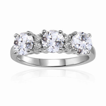 Round White Topaz Prong Sterling Silver Three Stone Ring