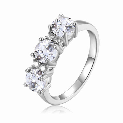 Round White Topaz Prong Sterling Silver Three Stone Ring
