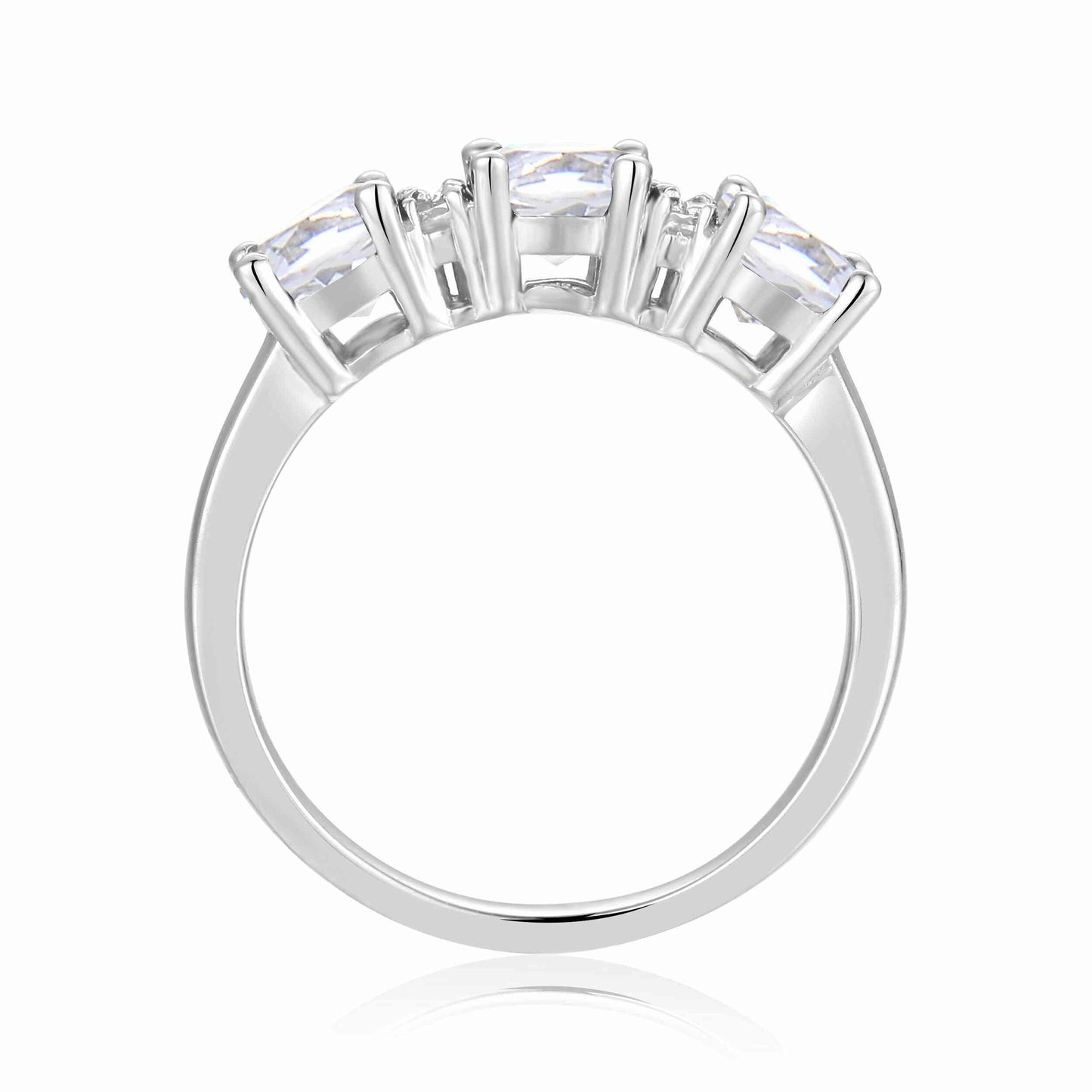 Round White Topaz Prong Sterling Silver Three Stone Ring