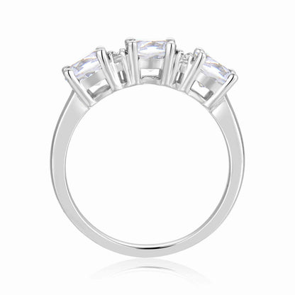 Round White Topaz Prong Sterling Silver Three Stone Ring