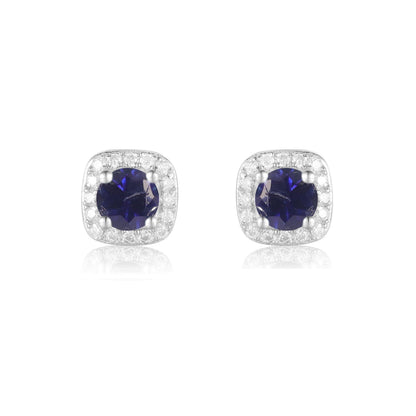 Small Sapphire Halo Stud Earrings