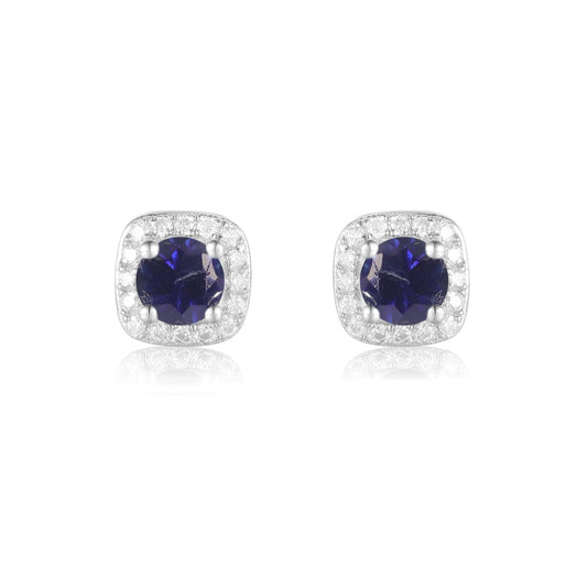 Small Sapphire Halo Stud Earrings