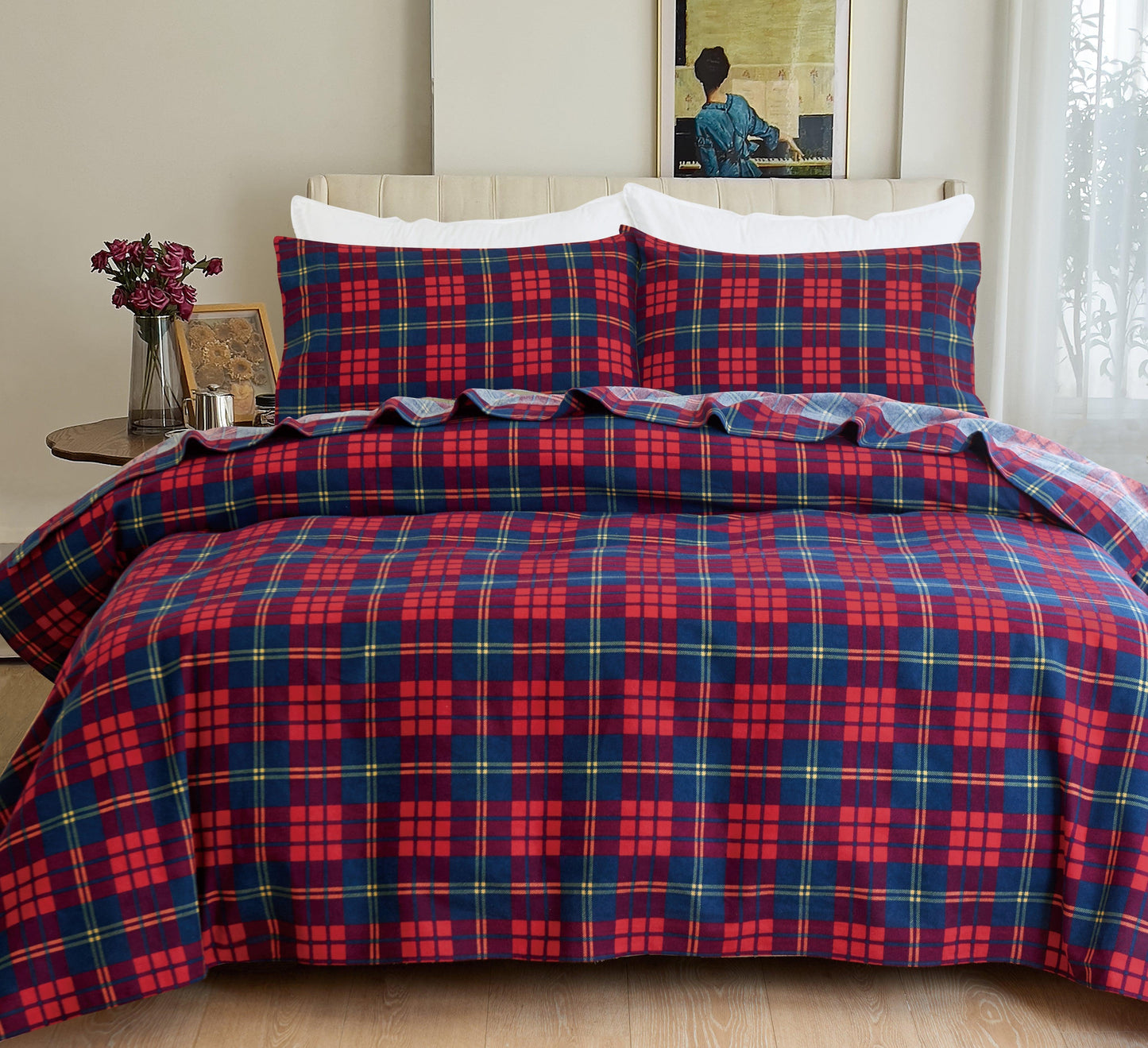 Elegant Comfort Flannel Plaid - 100% Turkish Cotton Flannel, 4-Piece Flannel Sheet Set