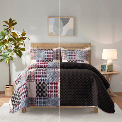 Elegant Comfort 3-Piece Patch Plaid Quilted Reversible Bedspread Coverlet Set