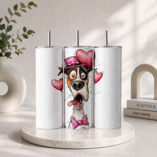 Funny Dog Pink Bow 20oz Skinny Tumbler with Straw – Cute Cartoon Style Drinkware