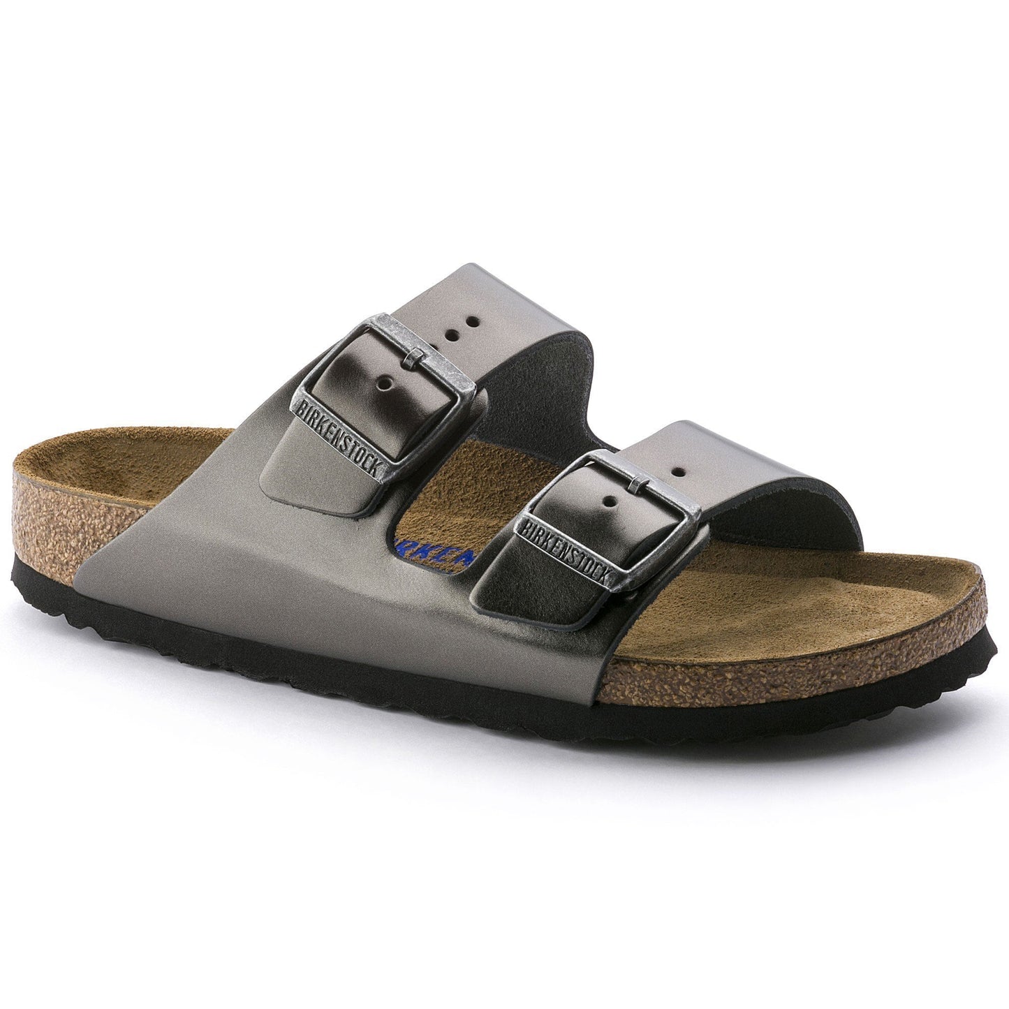 Birkenstock Arizona Soft Footbed Leather Metallic Anthracite Sandals