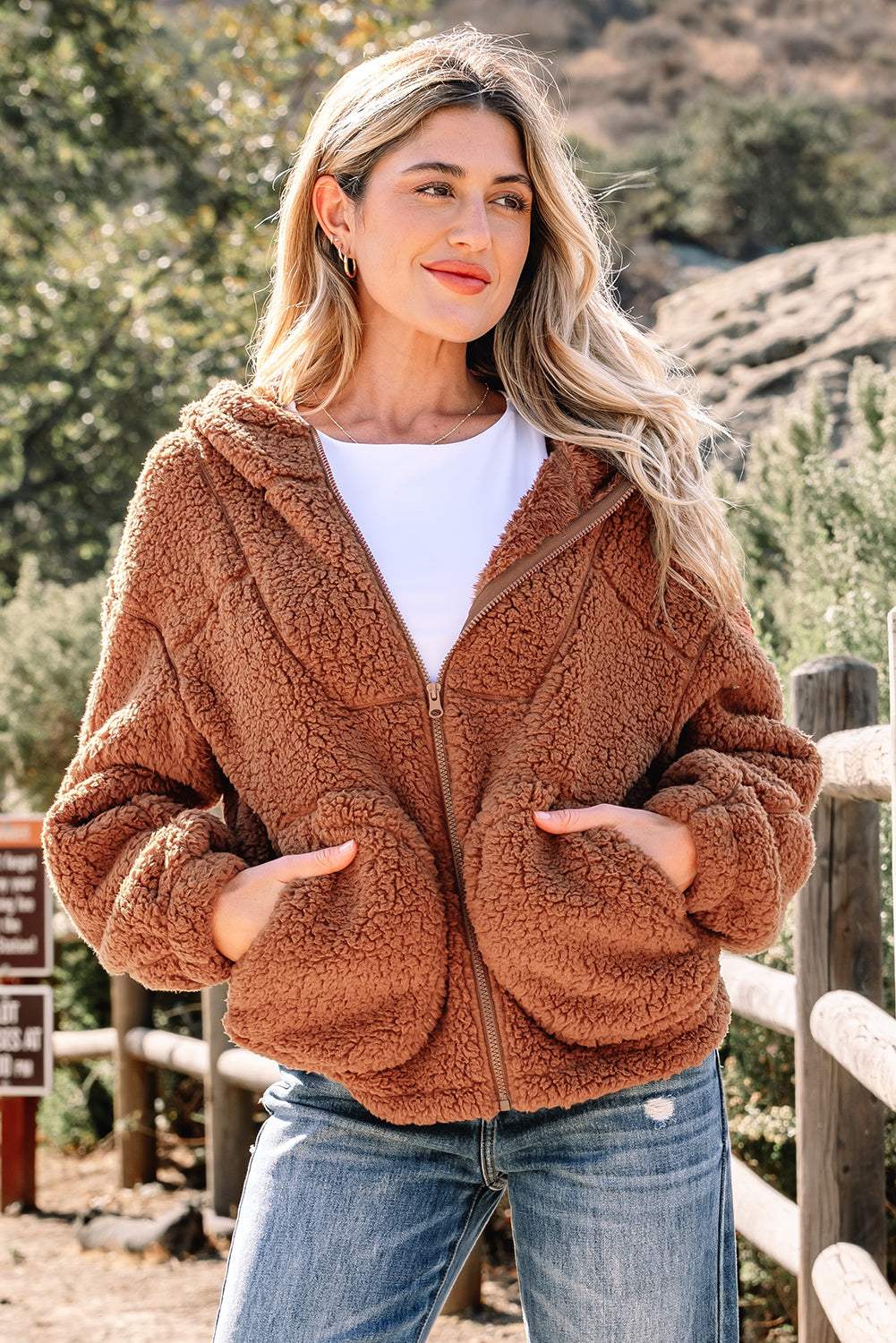 Threaded Pear Bethany Up Hooded Sherpa Jacket