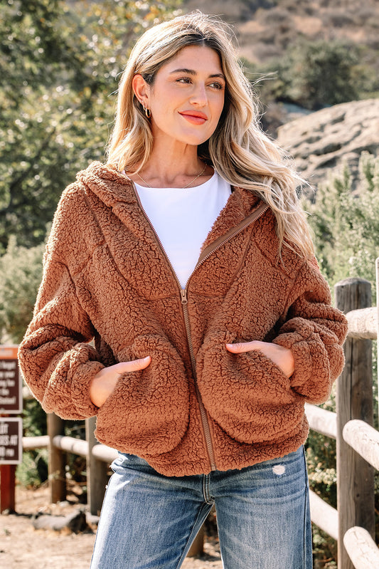 Threaded Pear Bethany Up Hooded Sherpa Jacket