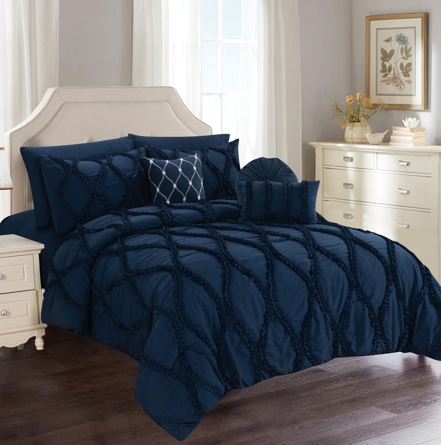Mocassi 10-Piece Infinity Comforter  Bed-in-a-Bag Includes Bed Sheet Set with Double Sided Storage Pockets and Decorative Pillows