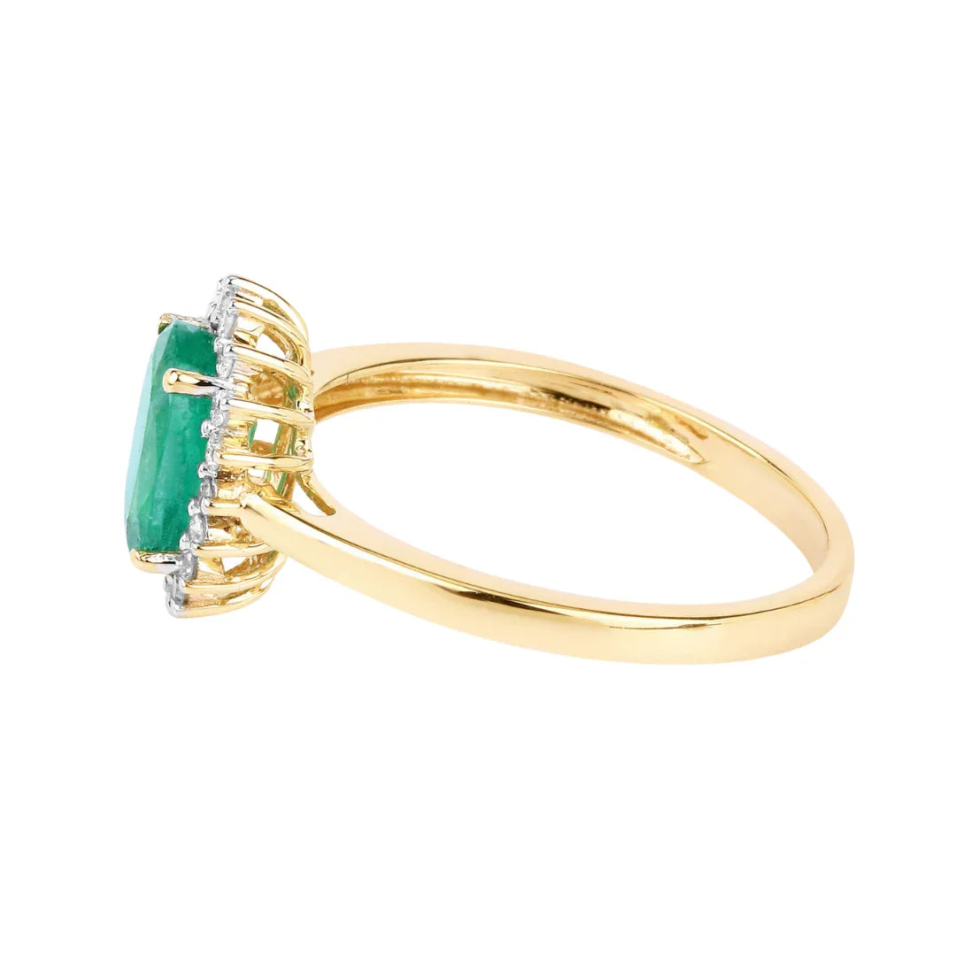1.20 Ct Oval Green Zambian Emerald Diamond Prong 10k Gold Halo Ring