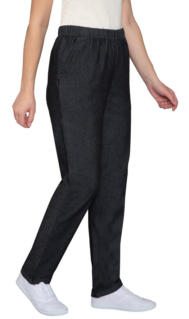 Women's Elastic Waist Pull On Jeans in Denim & Twill - Soft & Lightweight with a bit Stretch