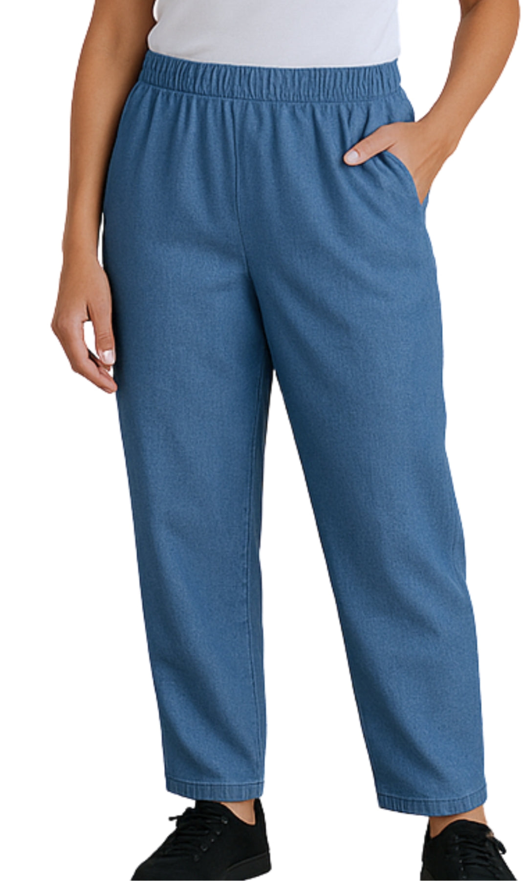 Women's Elastic Waist Pull On Jeans in Denim & Twill - Soft & Lightweight with a bit Stretch