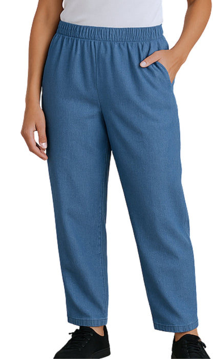 Women's Elastic Waist Pull On Jeans in Denim & Twill - Soft & Lightweight with a bit Stretch