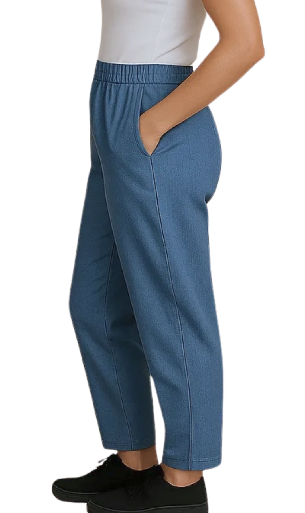 Women's Elastic Waist Pull On Jeans in Denim & Twill - Soft & Lightweight with a bit Stretch